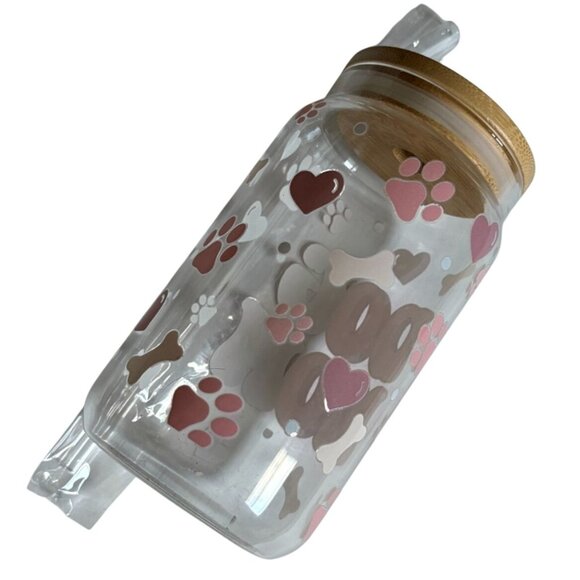 16 Oz Iced Coffee/Iced Drink Glass With Lid & Glass Straw-Dog Mom - Picture 4 of 5